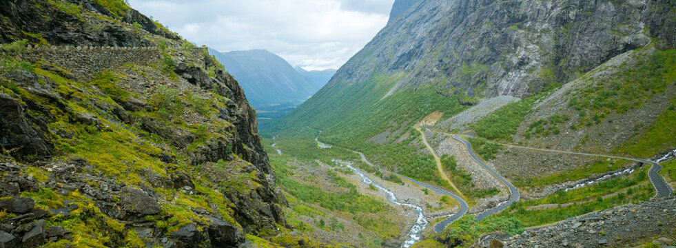 Panoramic view of the Trollstigen Road from the height, Norway