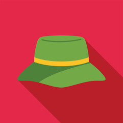 Green bucket hat with a yellow band in a modern flat design illustration for clothing concepts © anatolir
