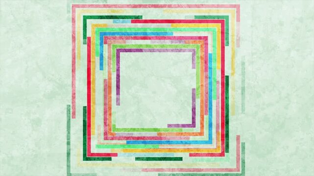 Colorful linear square frame abstract geometric grunge background. Retro vintage motion design. Seamless loop. Video animation Ultra HD 4K 3840x2160