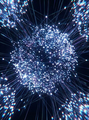 Glowing network nodes radiate connection in a dynamic futuristic environment.