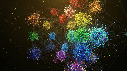 Vibrant network nodes connecting elegantly in a modern conceptual dark background