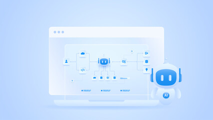 AI workflow automation artificial intelligence. ai agent workflow diagram dashboard with process integration, intelligent, and automation system.