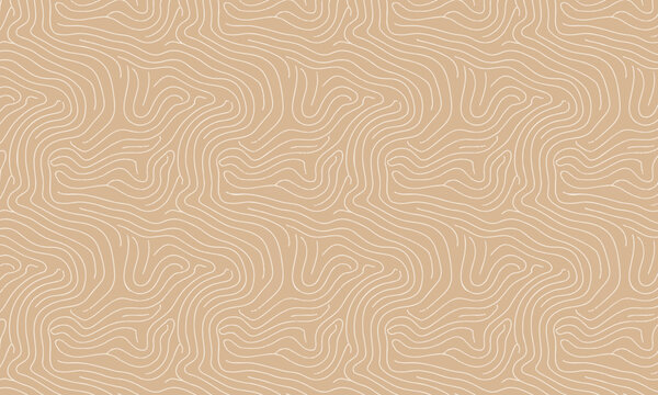 Seamless abstract terracotta brown wavy line vector pattern with organic topographic contour texture