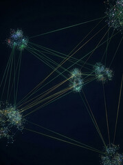 Glowing data clusters connect in a futuristic network with minimalist elegance