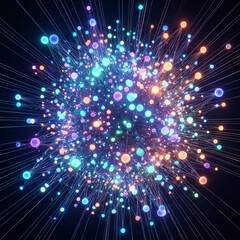 Vibrant colorful dots connect in a network for modern technological advancement style