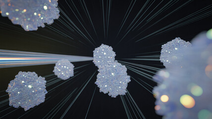 High-quality crystal structures illuminate space creating a futuristic abstract design