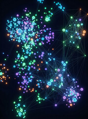 Vibrant nodes connect with a network rendering in a futuristic aesthetic style