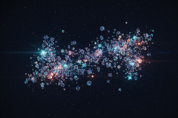 Abstract network nodes glowing with authentic cinematic lighting in deep space