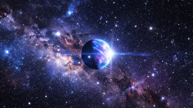 A luminous planet floating in a vibrant galaxy