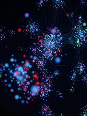 Intricate network nodes glowing with modern energy in the darkness abstract scene