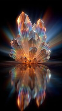 Glowing Crystal Cluster With Prismatic Light Refraction. Optical Prism, Spectrum Glow, Geology Texture.