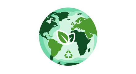 Obraz premium Green Earth Icon with Leaves and Recycling Symbol - Eco-friendly Concept