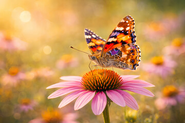 Colorful Butterfly on Pink Coneflower with Soft Bokeh Background &ndash; Nature Wallpaper