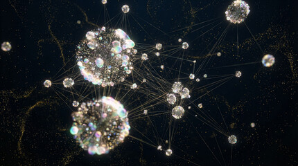 Connected orbs create a network in a dark space with cinematic lighting style