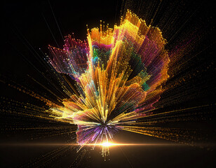 Captivating burst of colorful data streams against a dark backdrop with cinematic lighting