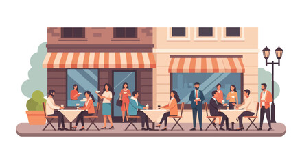 Flat vector illustration of people dining at an outdoor street cafe © Mardiyo