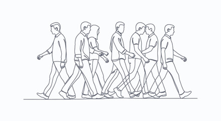 Line art illustration of people walking in a row