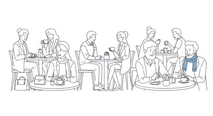 Obraz premium Group of diverse people socializing and drinking coffee in a cafe.