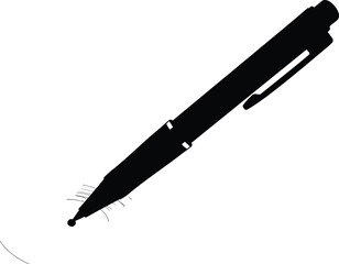 Silhouette of retractable pen drawing curved line for writing, creativity, and expressive design themes