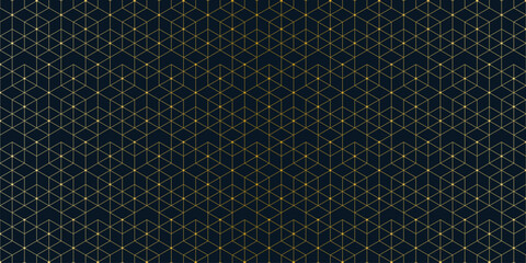 Plakat Elegant geometric gold pattern with hexagonal and triangular lines and dots on dark background