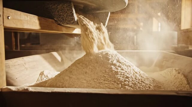 Traditional Stone Mill Grinding Grain into Flour 4K Video
