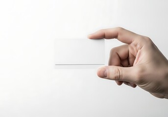 Obraz premium Hand holding a blank white business card on white background