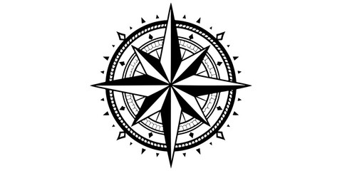Vintage nautical windrose and compass rose vector illustration featuring a north star symbol for map navigation and travel adventure direction © hossain