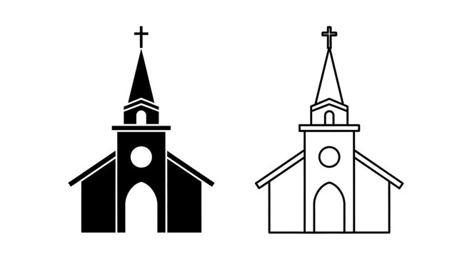 Church architecture icon design: minimalist black and white church building symbols Vector