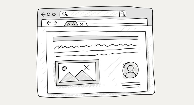 Hand-Drawn Sketch of a Website Interface Illustrating Basic Layout and Features