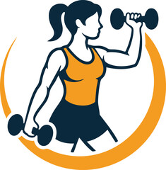 Stylized Vector of a Woman Training with Dumbbells, Modern Fitness Logo: Athletic Woman in Motion, vector, illustration, silhouette