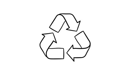 Minimalistic black and white line drawing of the universal recycling symbol clean and simple design
