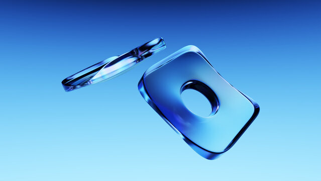 Elegant two glass shapes plates on blue background