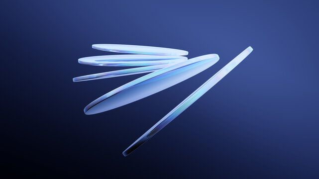Glass lenses reflecting iridescent light and dispersion background