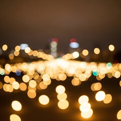 Fototapeta premium Abstract Bokeh Lights Glowing in Urban City at Night with Copy Space, Modern Festive Background