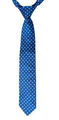 Classic blue polka dot tie isolated on white background.