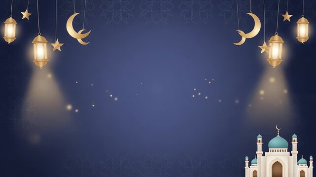 lanterns crescent moons mosque nightscape with stars and festive decor