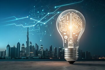 Technology Innovation Bulb &ndash; Conceptual Light Bulb Representing Ideas, Creativity, and Tech Solutions