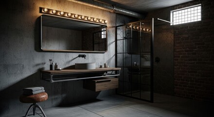 Modern bathroom interior design with mirror and shower cubicle