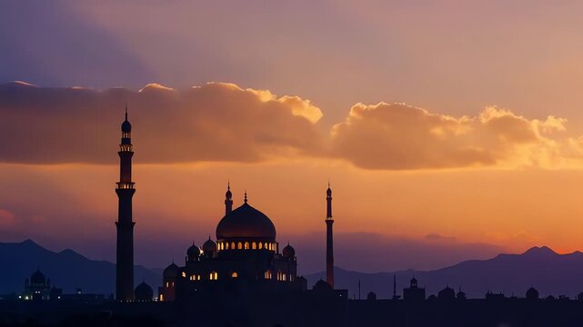 mosque sunset skyline minarets domes