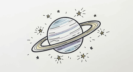 Illustration of Saturn with Rings and Stars, a Celestial and Cosmic themed Artwork © Saipur