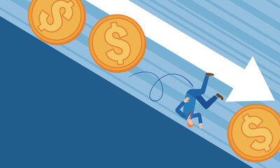 米ドルと転がり落ちる男性