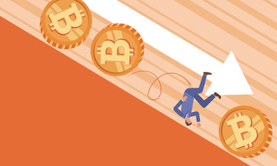 ビットコインと転がり落ちる男性