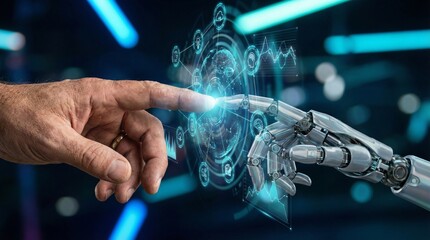 Human and Robotic Hand Interacting with 3D Holographic Data Interface and AI Technology