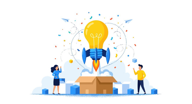 Creative Idea Launch Lightbulb Rocket Ignites Innovation and Entrepreneurship