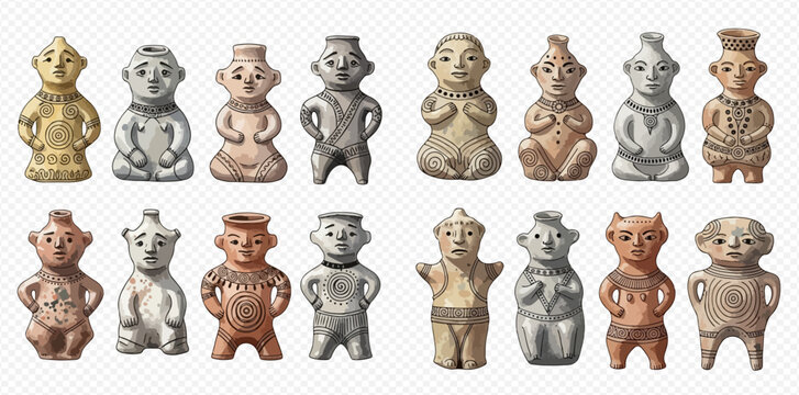 Ancient Jomon period clay figures and pottery dolls representing prehistoric Japanese culture.