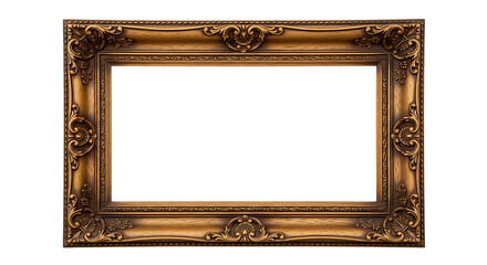 Ornate gold vintage empty picture frame isolated on transparent background