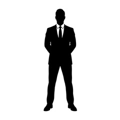 Full body silhouette of a man in a suit isolated on white background