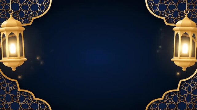 Islamic Ramadan Lanterns Decorative Frame with Blue Background.