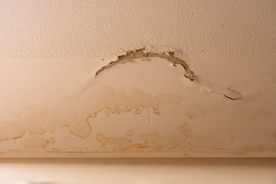 Wall Damage With Blistering Paint And Water Moisture Stains, Interior Damp Problem And Repair Concept