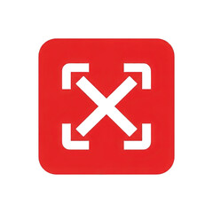 Fototapeta premium Red square icon with white cross and corner arrows isolated on transparent background